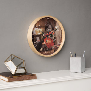 Reloj Leyendo gato en Cheongsam