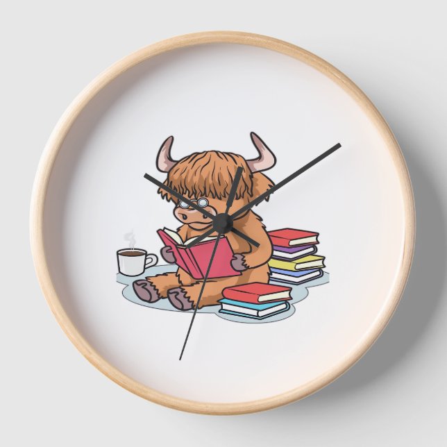 Reloj Libros de lectura de vacas en el bosque de Highlan (Anverso)