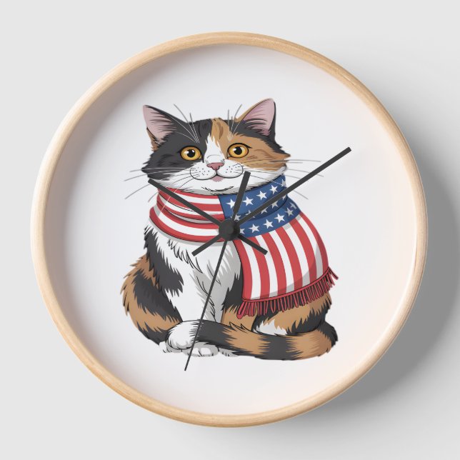 Reloj lindo gato bandera de verano de Estados Unidos Día (Anverso)
