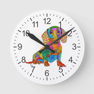 Reloj lindo y colorido del Dachshund