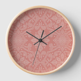 Reloj Línea Boho Floral Damask Line Art, Terracotta Clay