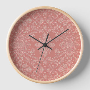 Reloj Línea Boho Floral Damask Line Art, Terracotta Clay