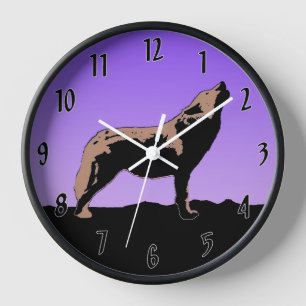 Reloj Lobo al atardecer - Arte de vida salvaje original