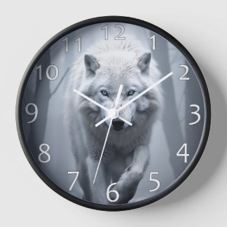 Reloj Lobo blanco en bosque de niebla