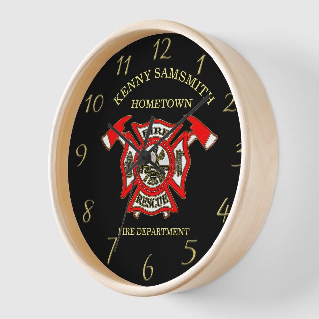 Reloj Logo Del Departamento De Bomberos Dorado Y Bandera (Ángulo)