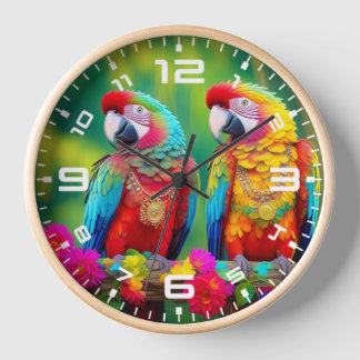 Reloj Loros Guacamayos Coloridos En La Rama-67859