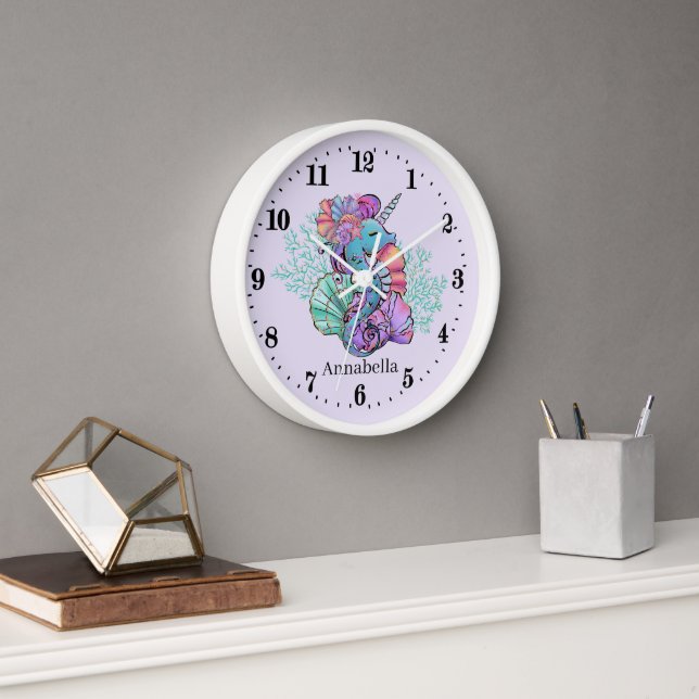 Reloj los amantes de los caballitos de mar añaden nombre (Oficina)
