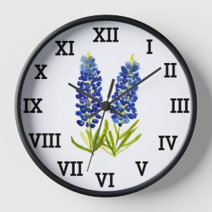 Reloj Lupinos Azules Acuarela Floral Texas