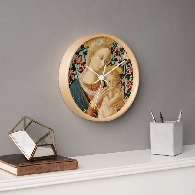 Reloj Madonna y niño Jesús Cristiano Vintage Madera (Oficina)