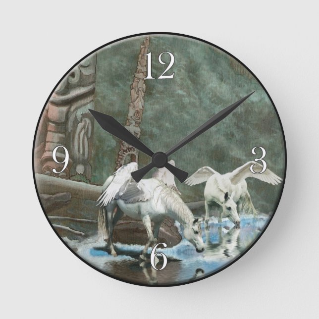 Reloj mágico de pared de arte pegasus y tótem pole (Anverso)