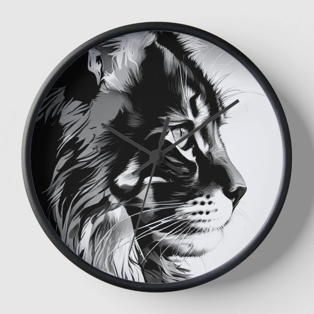 Reloj Maine Coon Wall Clock: Black & White Cat Home Deco (Anverso)