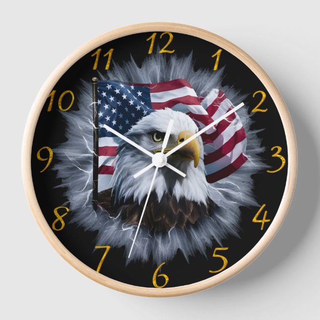 Reloj Majestuoso Águila Baldosa Con Bandera Americana (Anverso)