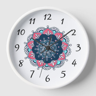 Reloj Mandala rosa y azul Boho Wall Clock