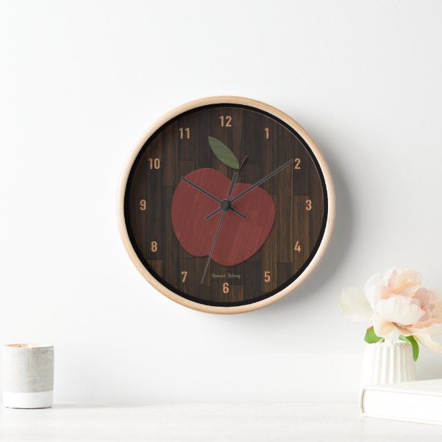 Reloj Manzana de madera roja (Hogar)
