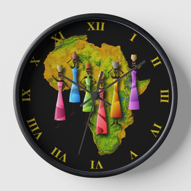 Reloj Mapa De Mujeres Africanas Con Coloridos Vestidos (Anverso)