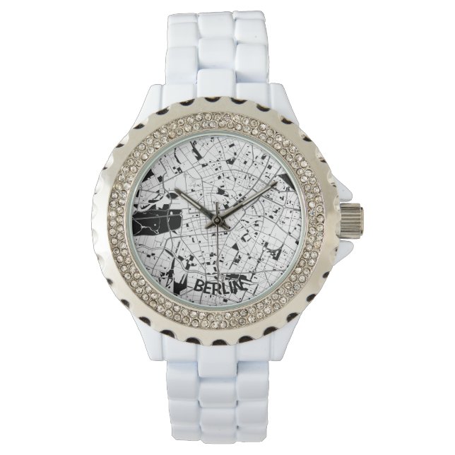 Reloj mapa minimalista de Berlín - Blanco-negro (Anverso)