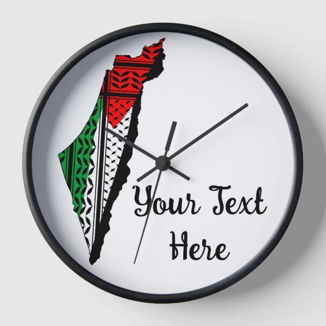 Reloj Mapa palestino con bandera y patrón de Keffiyeg (Anverso)