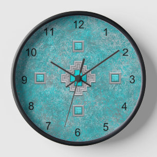 Reloj Marco Geométrico de Roca Turquesa del Sudoeste