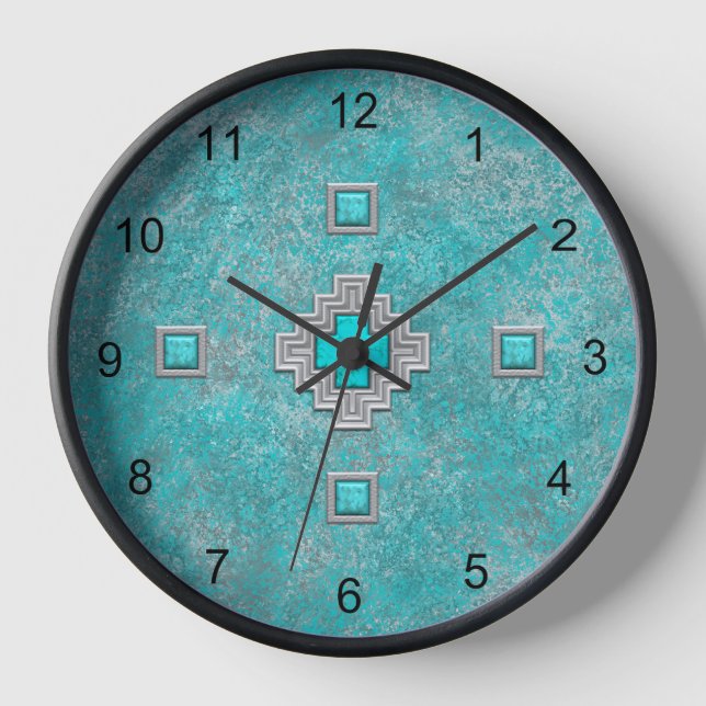 Reloj Marco Geométrico de Roca Turquesa del Sudoeste (Anverso)