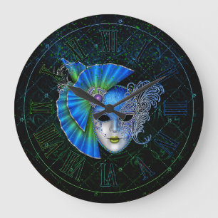 Reloj Mardi Gras, máscara azul de calibre verde