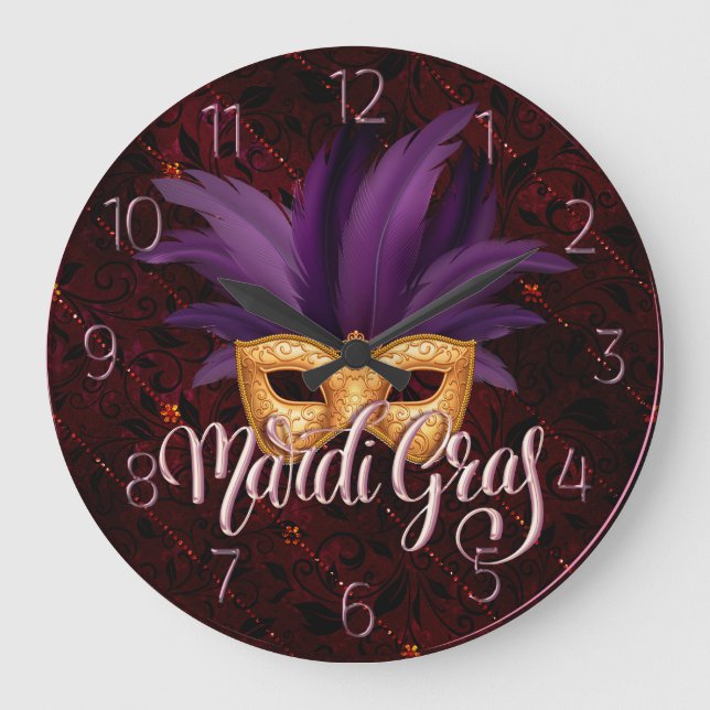 Reloj Mardi Gras, máscara de plumas Mardi Gras (Anverso)