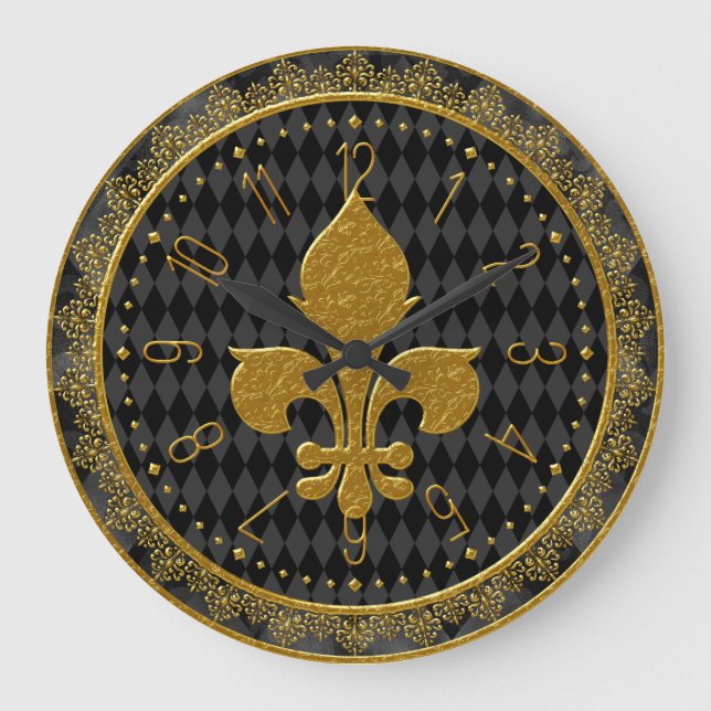 Reloj Mardi Gras, reloj grande Golden Fleur de Lis (Anverso)