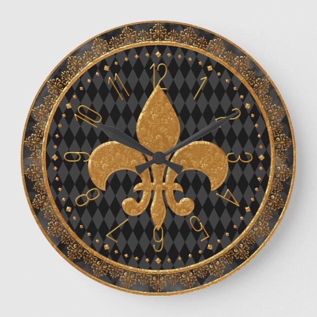 Reloj Mardi Gras, reloj grande Golden Fleur de Lis (Anverso)