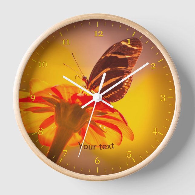 Reloj Mariposa cebra con flor de Tithonia (Anverso)