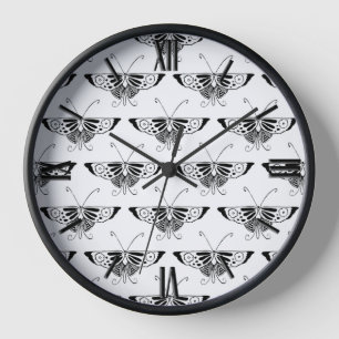 Reloj Mariposa Deco estilizada - blanco y negro
