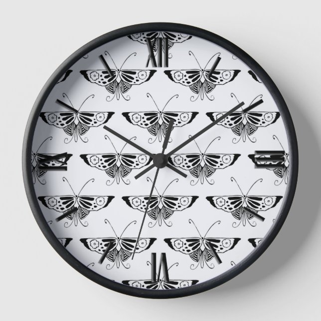 Reloj Mariposa Deco estilizada - blanco y negro (Anverso)