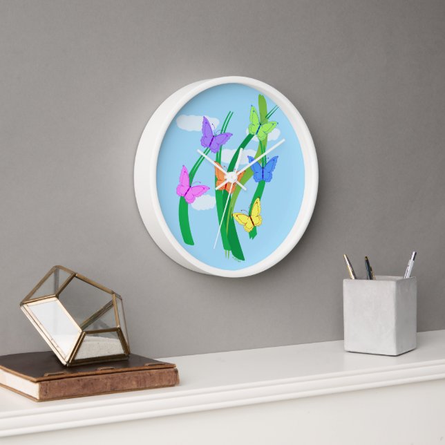 Reloj Mariposas y cielo de colores (Oficina)