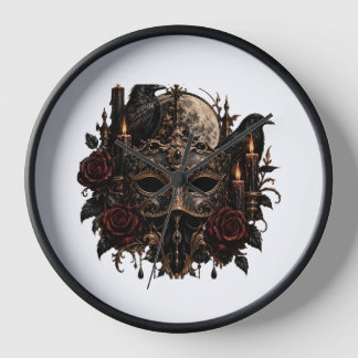 Reloj Máscara de Mascarada Veneciana Gótica Negra Dorada