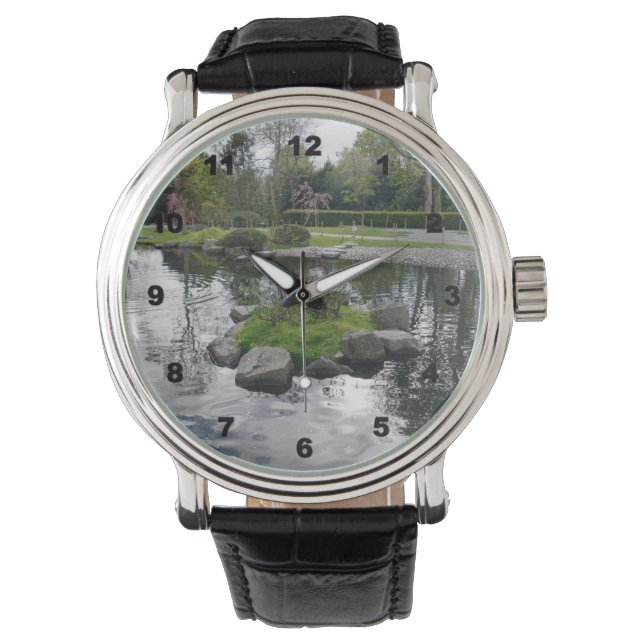 Reloj masculino de cuero de venado negro personali (Anverso)