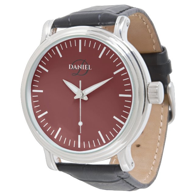 Reloj masculino de marcado rojo con banda de cuero (Angular)