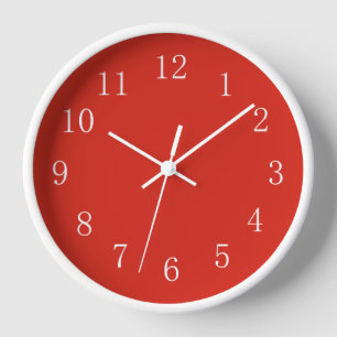 Reloj Máximo rojo con manos blancas, números, marco