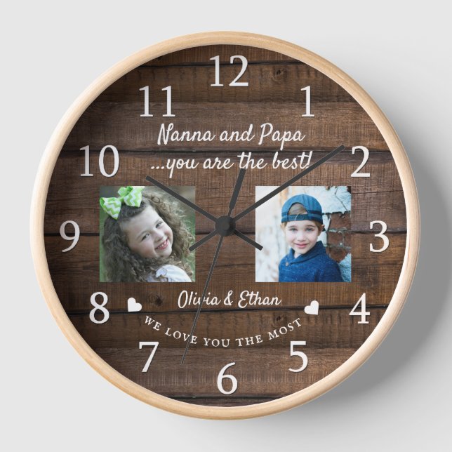 Reloj Mejor Nanna Y Papa Abuelos Collage de fotos Wood (Anverso)