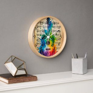 Reloj Melodía colorida: Guitarra pintada sobre música vi