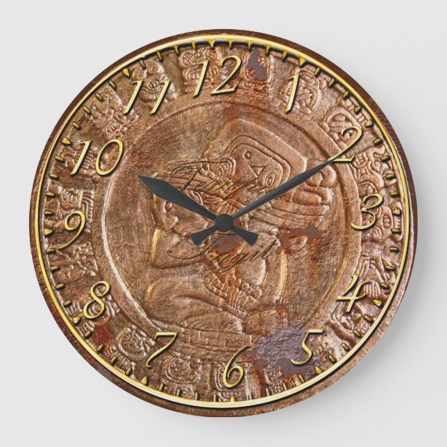 Reloj mexicano azteca metalizado tallado maya de (Anverso)