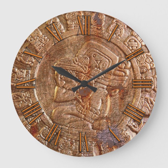 Reloj mexicano azteca metalizado tallado maya de (Anverso)