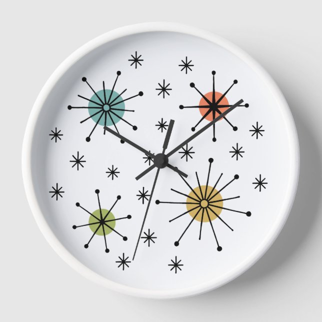 Reloj Mid Century Modern Atomic Starburst Pattern (Anverso)
