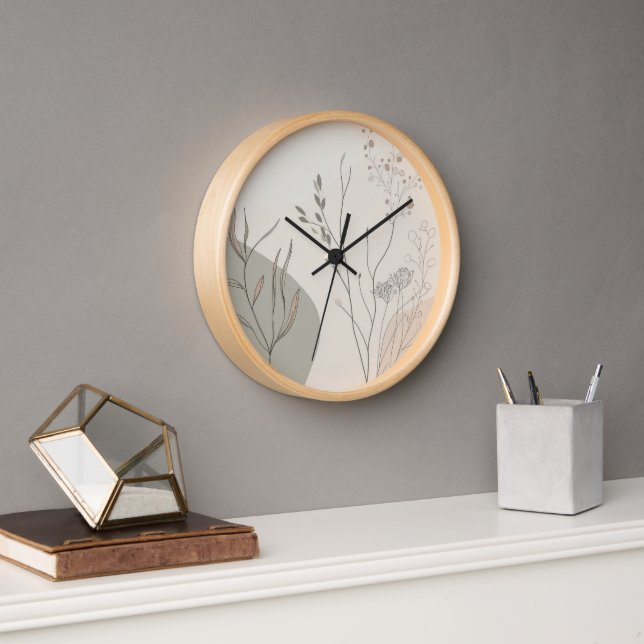Reloj Minimal Botanical Clock – Abstract Line Art (Oficina)
