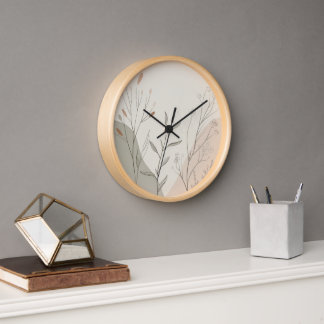 Reloj Minimal Botanical Wall Clock – Abstract Wildflower
