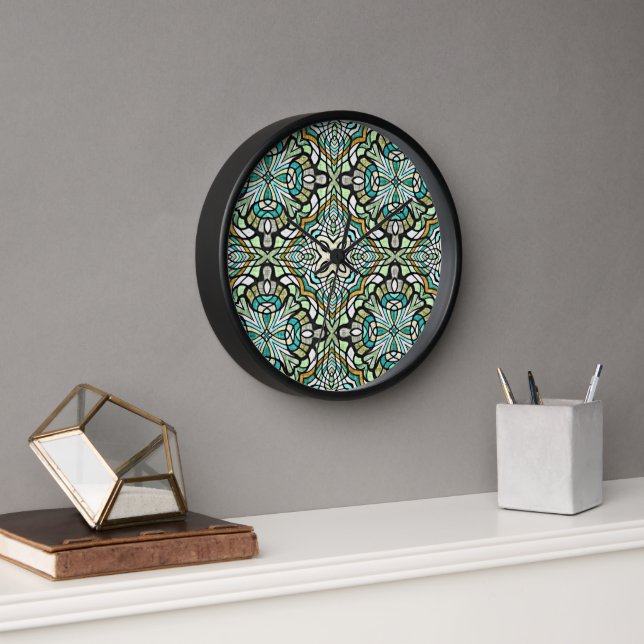 Reloj Mint Green Turquoise Hip Bohemian Motif de Arte de (Oficina)
