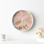 Reloj Moda Elegante Floral<br><div class="desc">Moda Elegante Floral Fondo Coral Amueblado Japandi Floral Home Office Cocina Salón Baño Reloj Marco Blanco</div>