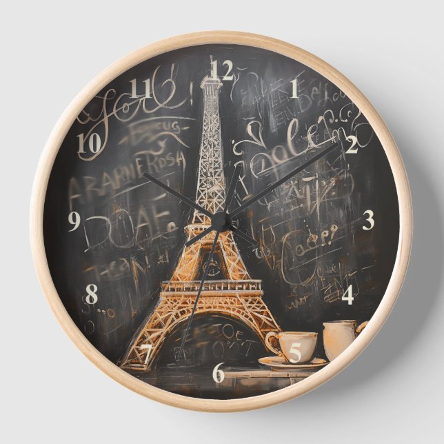 Reloj Moda Torre Eiffel Café Café Chalkboard París (Anverso)