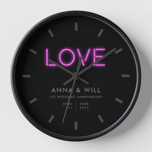 Reloj Modern Minimal Neon Love Primer Aniversario Boda