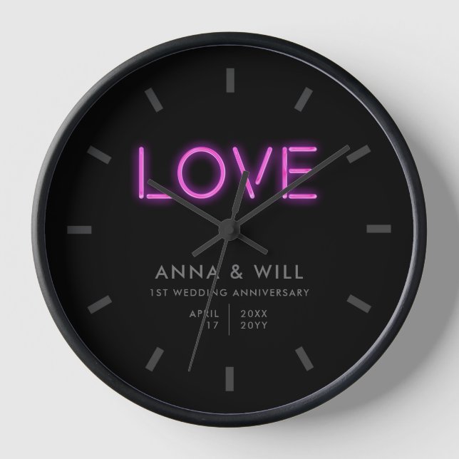 Reloj Modern Minimal Neon Love Primer Aniversario Boda (Anverso)