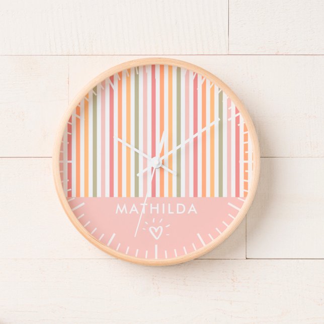 Reloj Moderna habitación infantil a rayas (nursery or kids room wall clock with name)