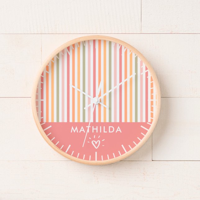 Reloj Moderna habitación infantil a rayas (nursery or kids room wall clock with name)