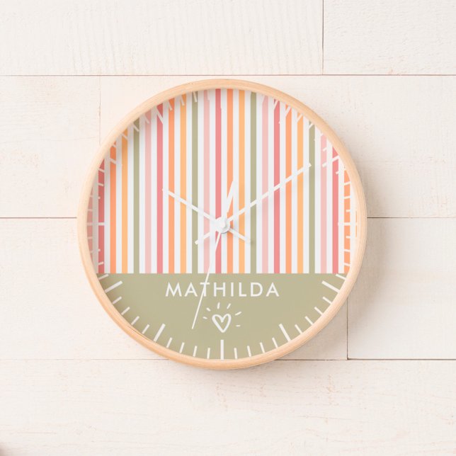 Reloj Moderna habitación infantil a rayas (nursery or kids room wall clock with name)